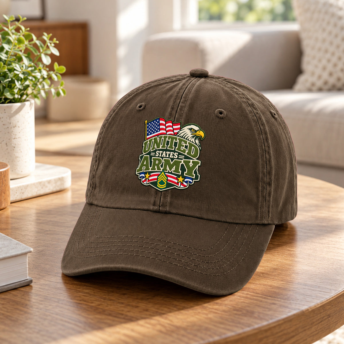 Personalized U.S. Army Embroidered Washed Cap Custom Rank and Text