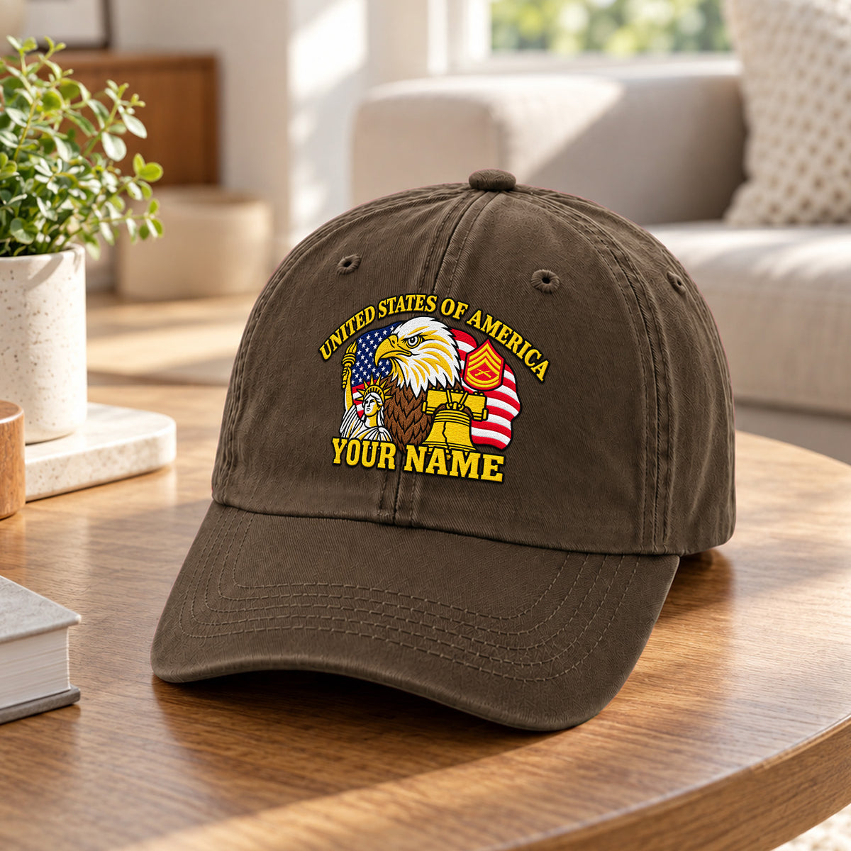 U.S. Marine Corps Embroidered Cap Custom Rank Text Veteran Gift