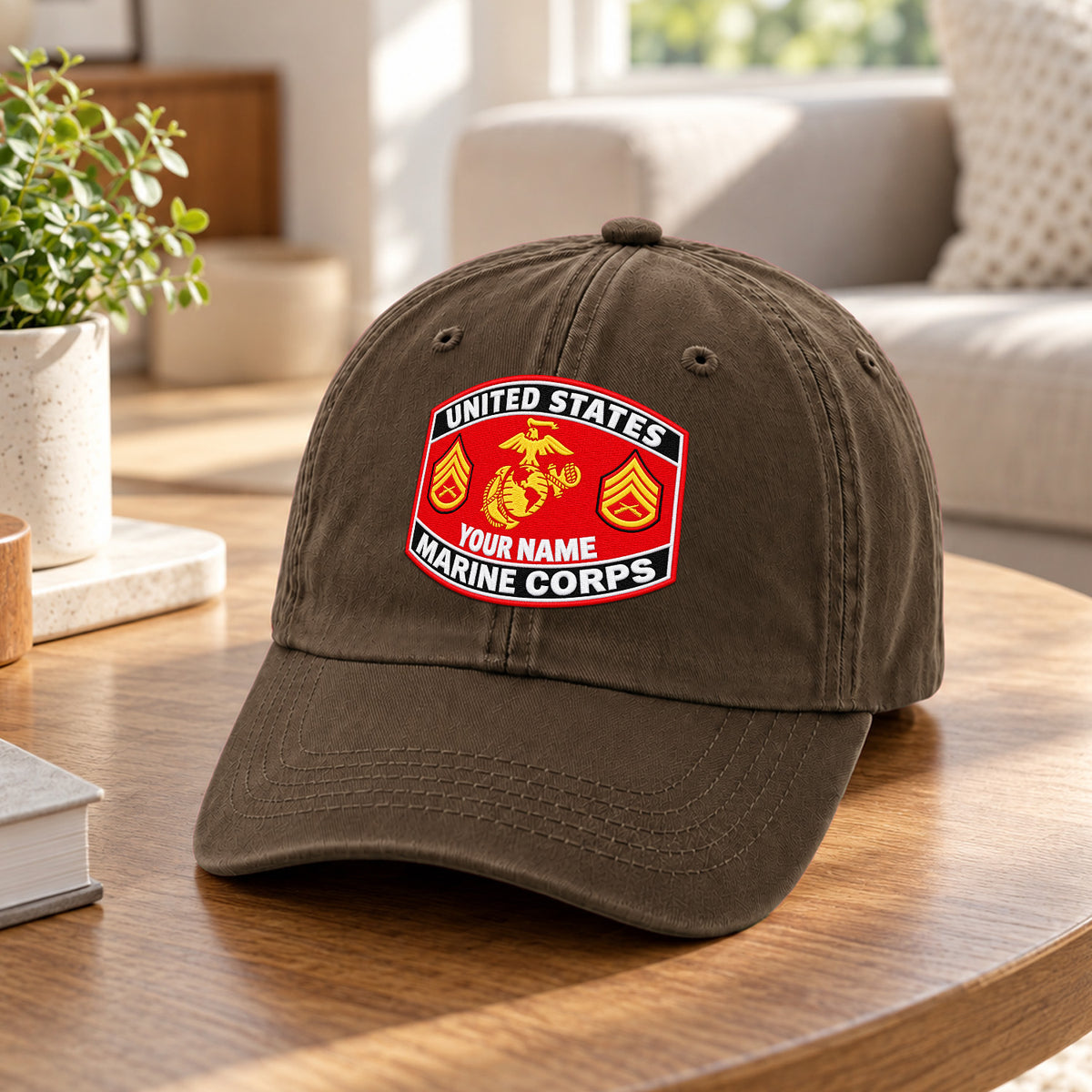 Personalized USMC Cotton Cap Custom Rank and Text