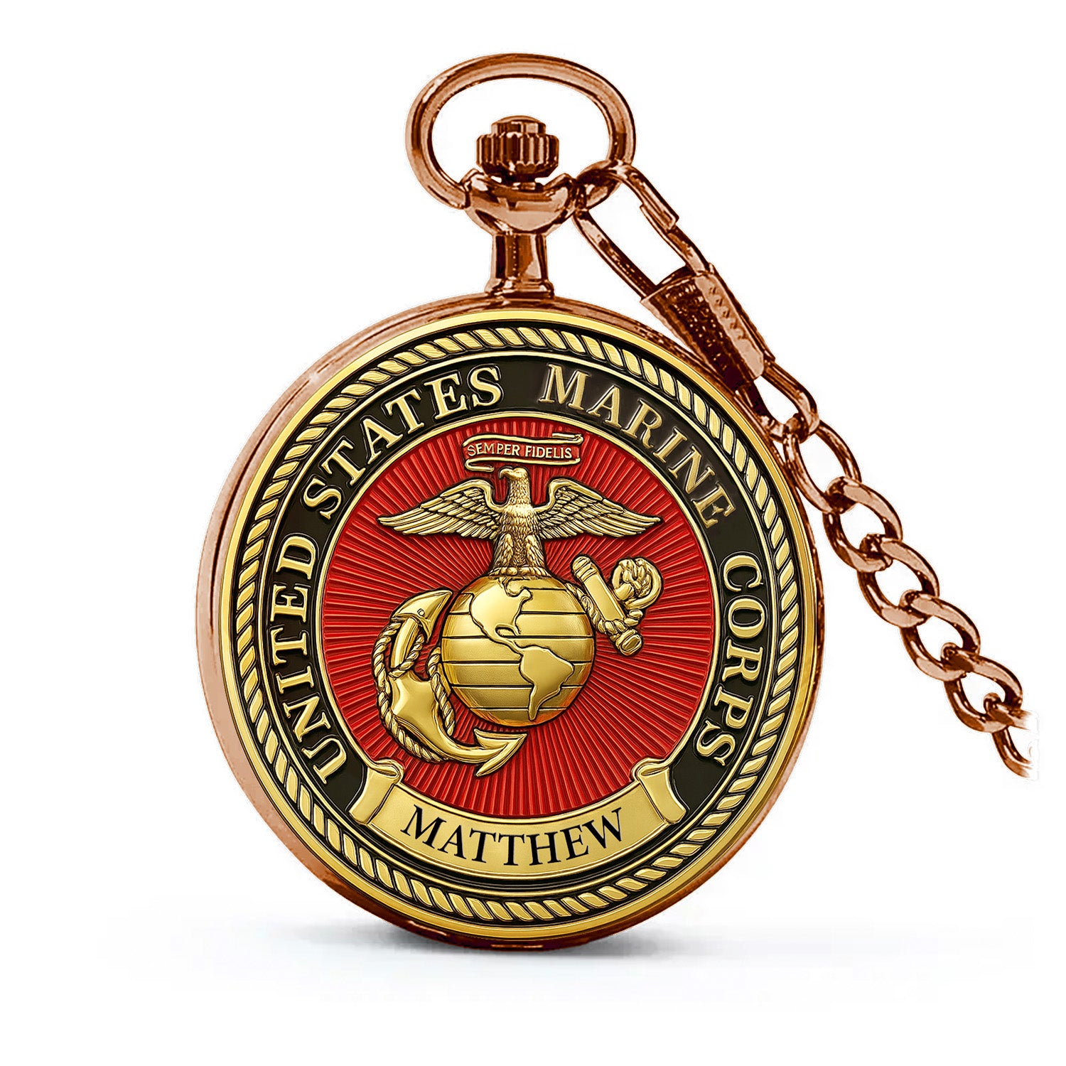 Personalized MARlNE Custom Ranks/Insignia And Text Round Pocket Watch