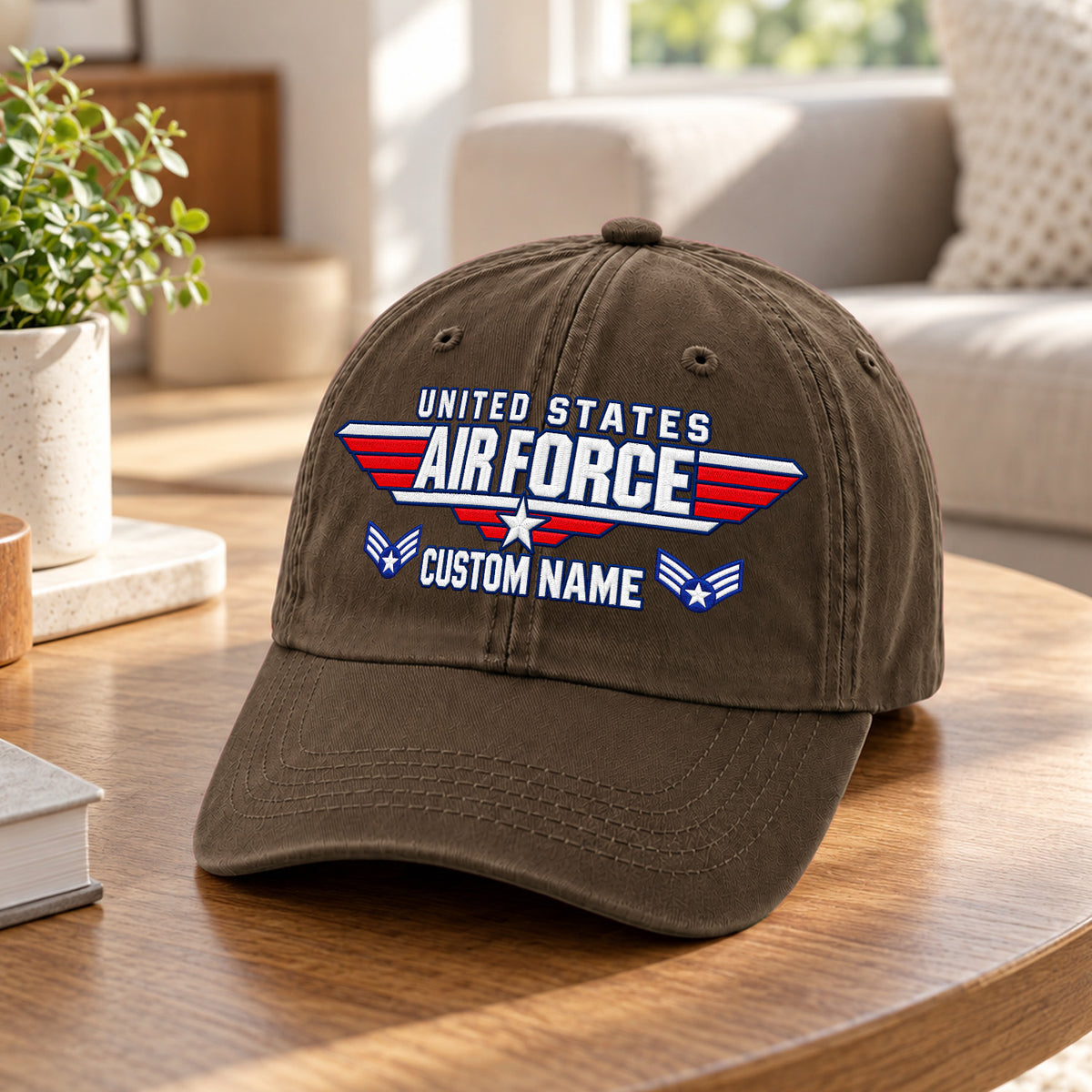 Personalized U.S. Air Force Embroidered Washed Cap Custom Rank and Text