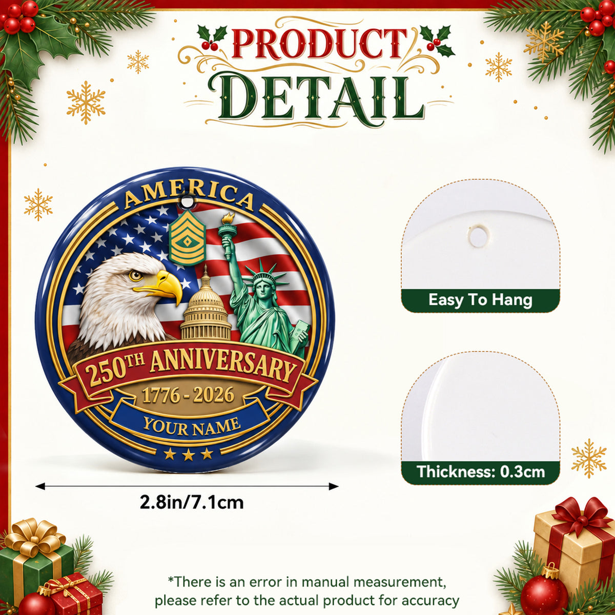 Custom U.S. Army Ceramic Ornament Personalized Military Rank and Text