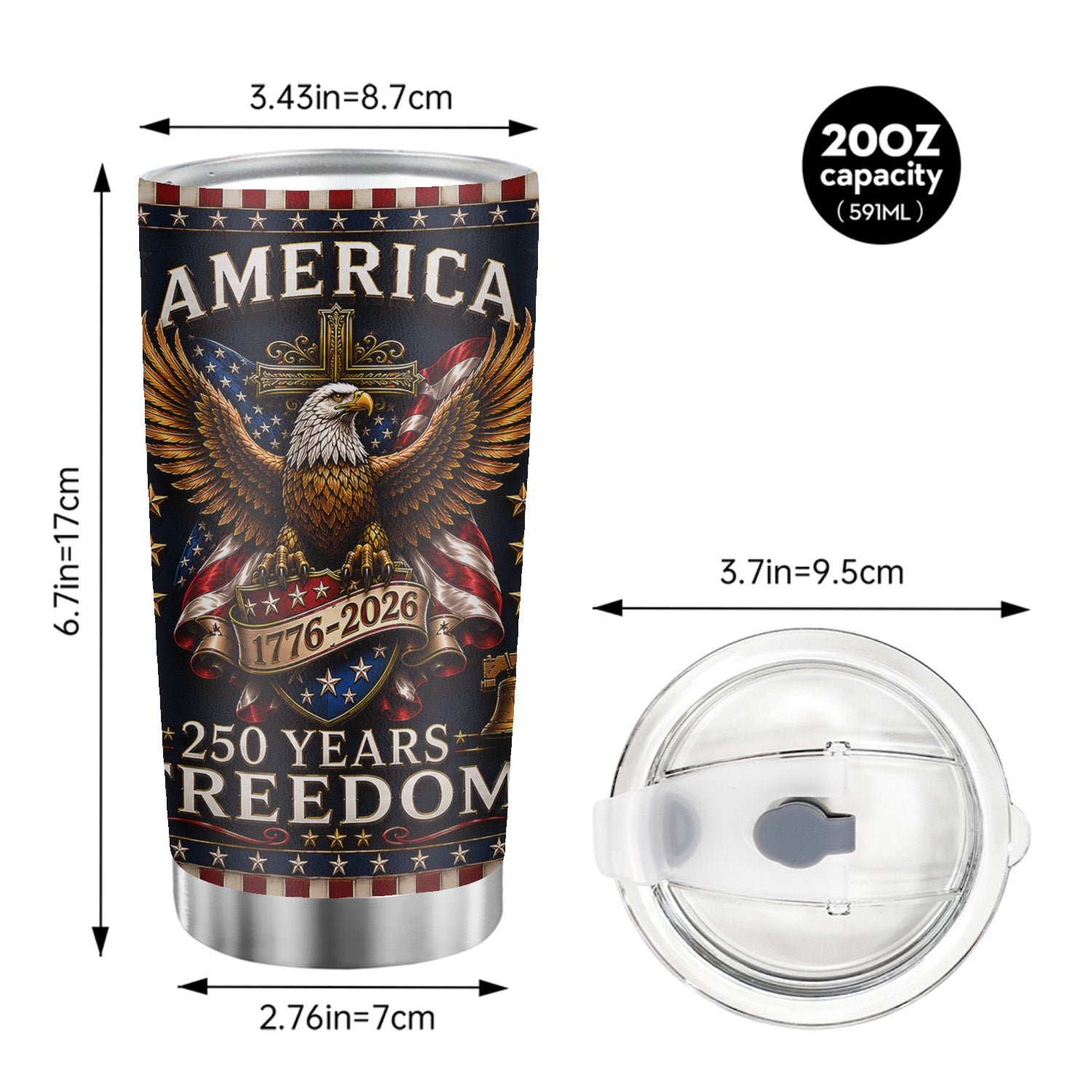 America 250 Years Freedom Christian Eagle 20oz Tumbler