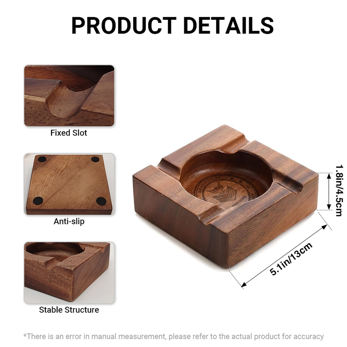 U.S. Army Personalized Walnut Ashtray Custom Military Rank and Text