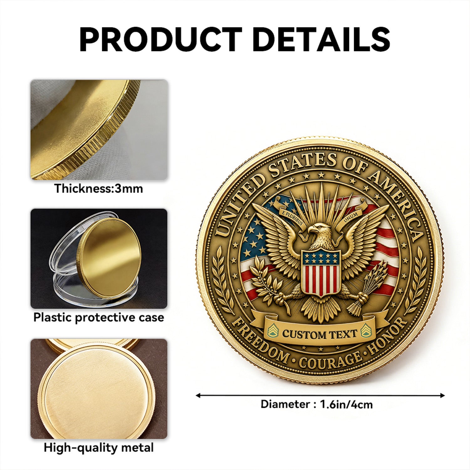 Army Veteran Custom Photo Rank Name 3D Challenge Coin Gift
