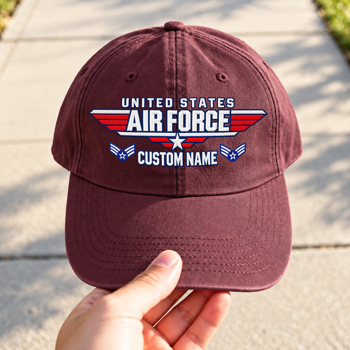 Personalized U.S. Air Force Embroidered Washed Cap Custom Rank and Text
