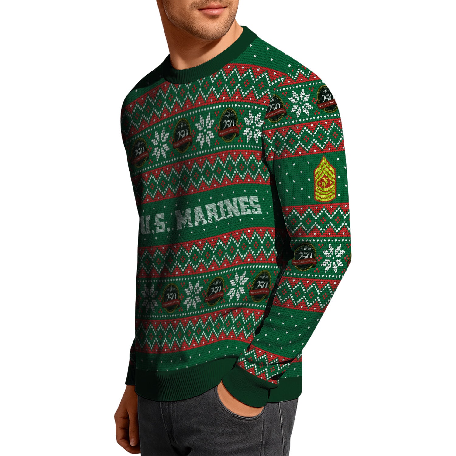Custom Ranks USMC Ugly Christmas Sweater for Women Men KRUST09