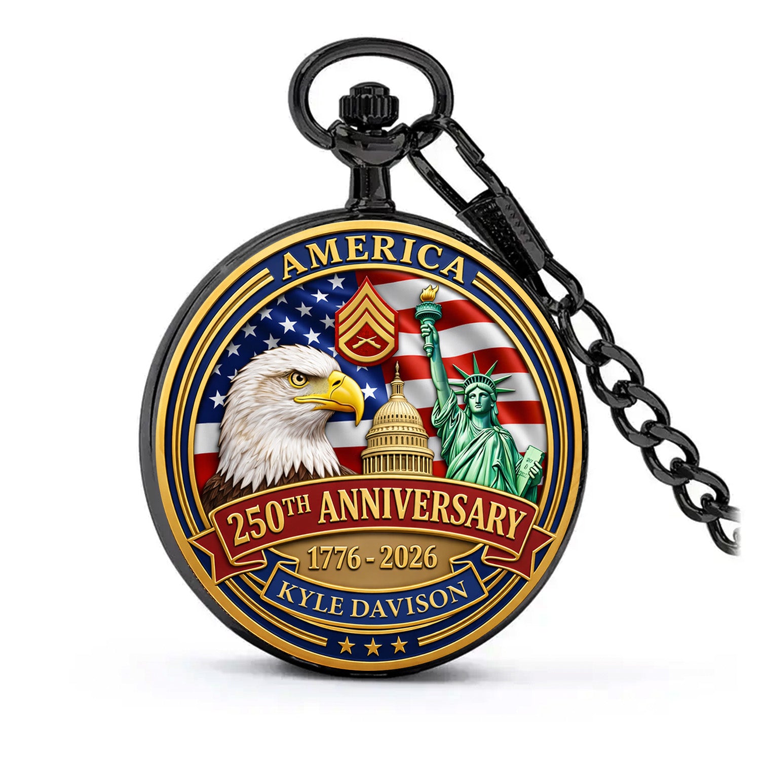 USMC Pocket Watch Custom Text Military Gift