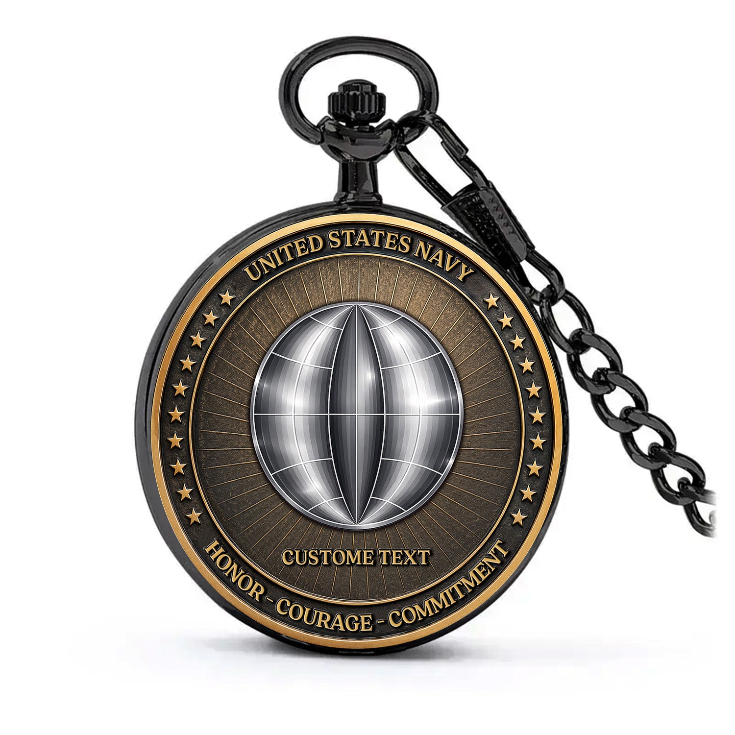 US Navy 250th Anniversary Pocket Watch Personalized Rank and Text