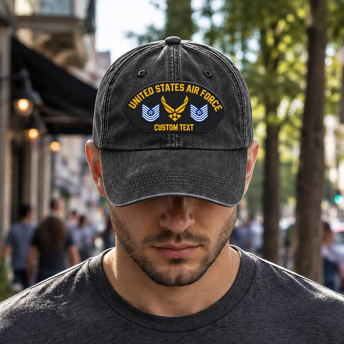 Custom U.S. Air Force Washed Cap Personalized Military Rank and Text