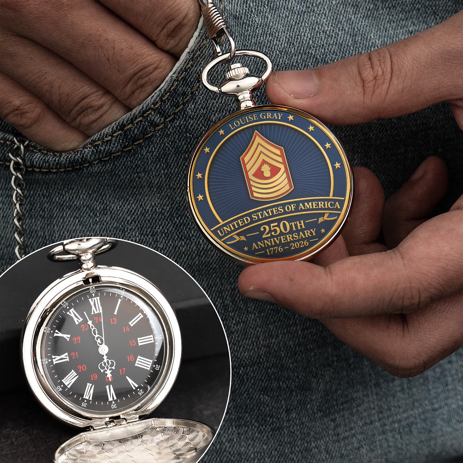 Personalized USMC Service Pocket Watch Veteran Gift