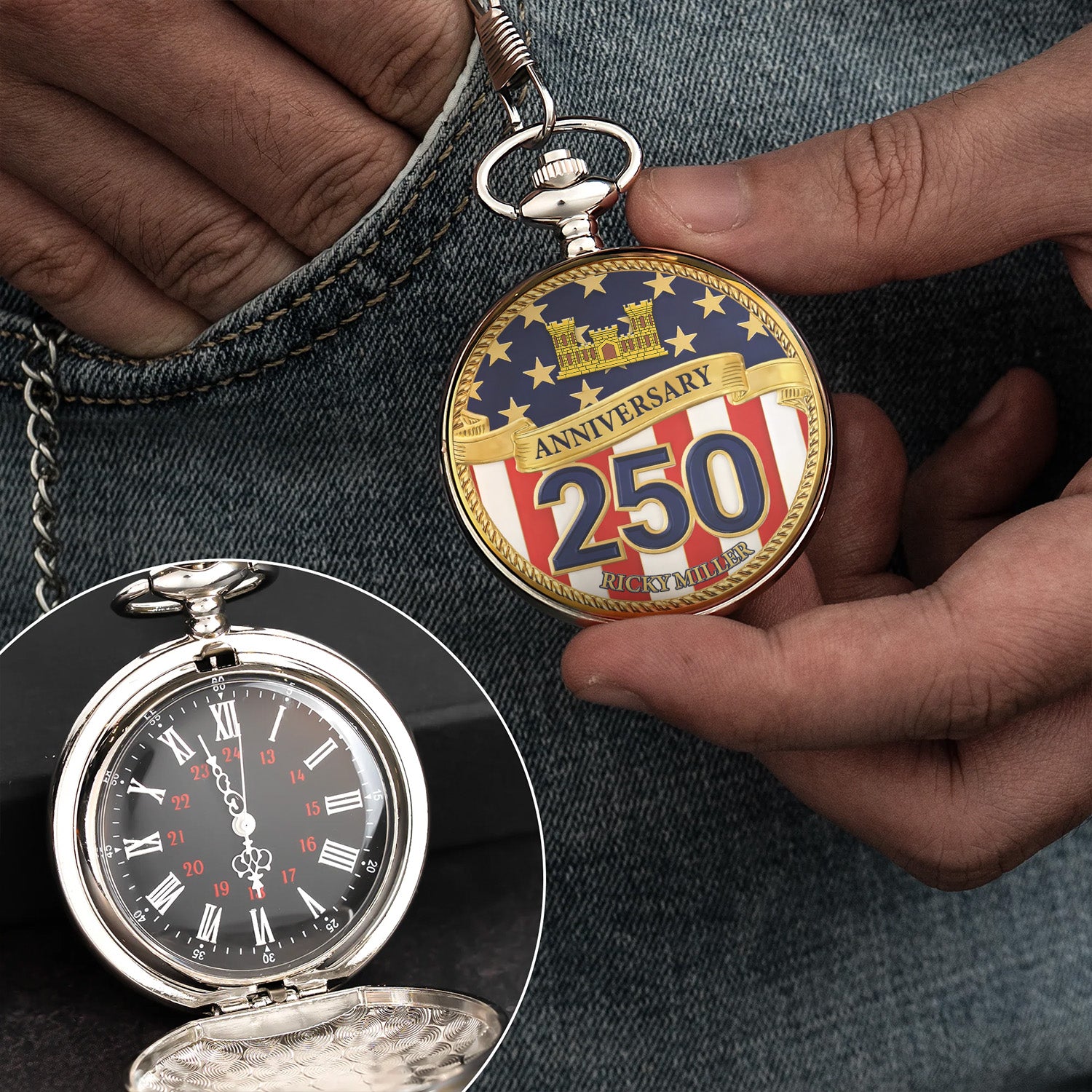Army Veteran Pocket Watch Custom Rank Name Gift for Him