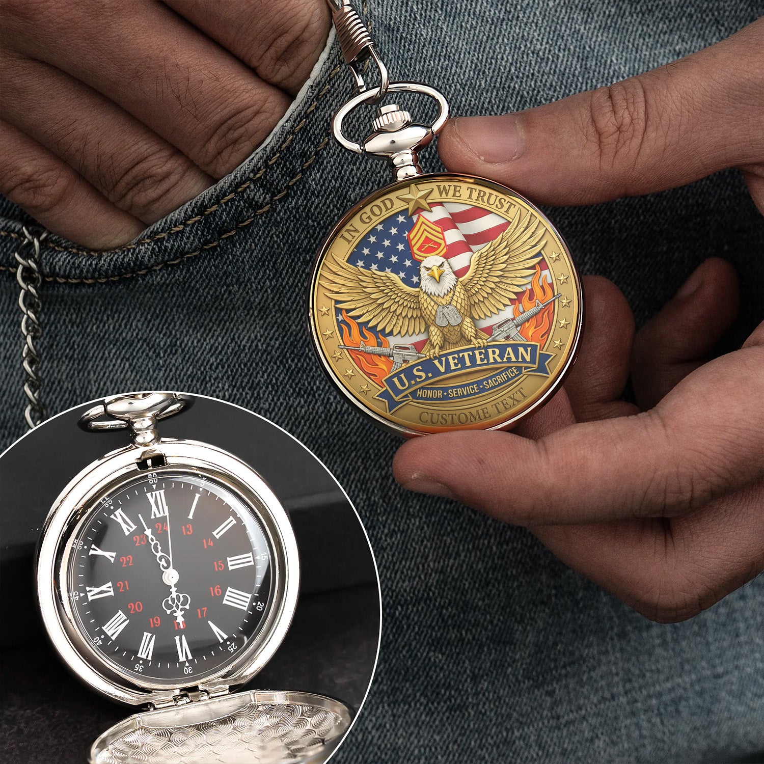 USMC 250th Anniversary Pocket Watch Veteran Gift