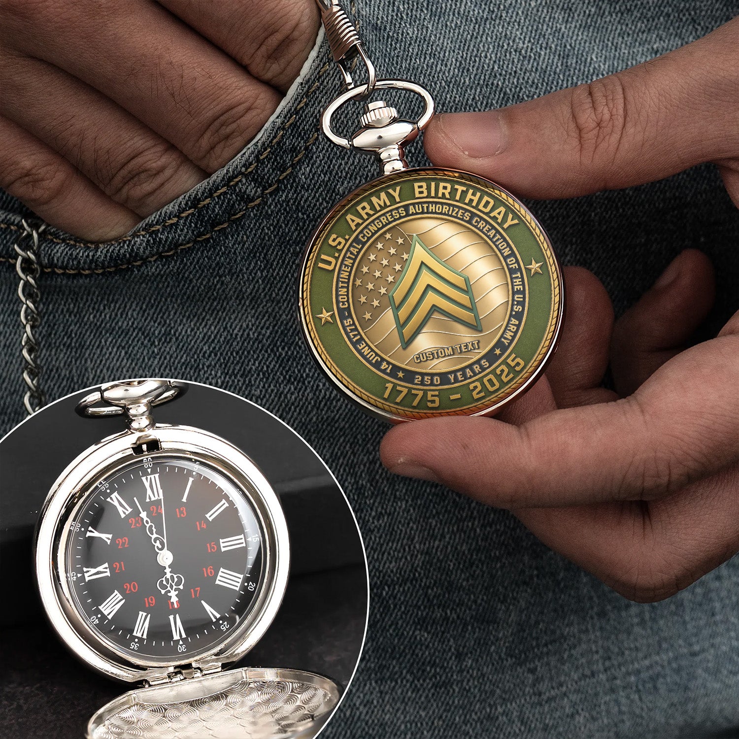 US Army Veteran Pocket Watch 250th Anniversary Gift for Men