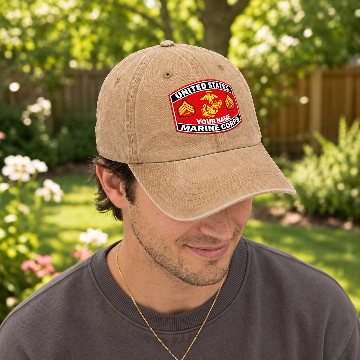 Personalized USMC Cotton Cap Custom Rank and Text