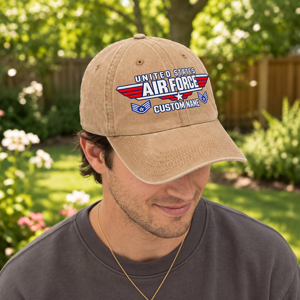 Personalized U.S. Air Force Embroidered Washed Cap Custom Rank and Text