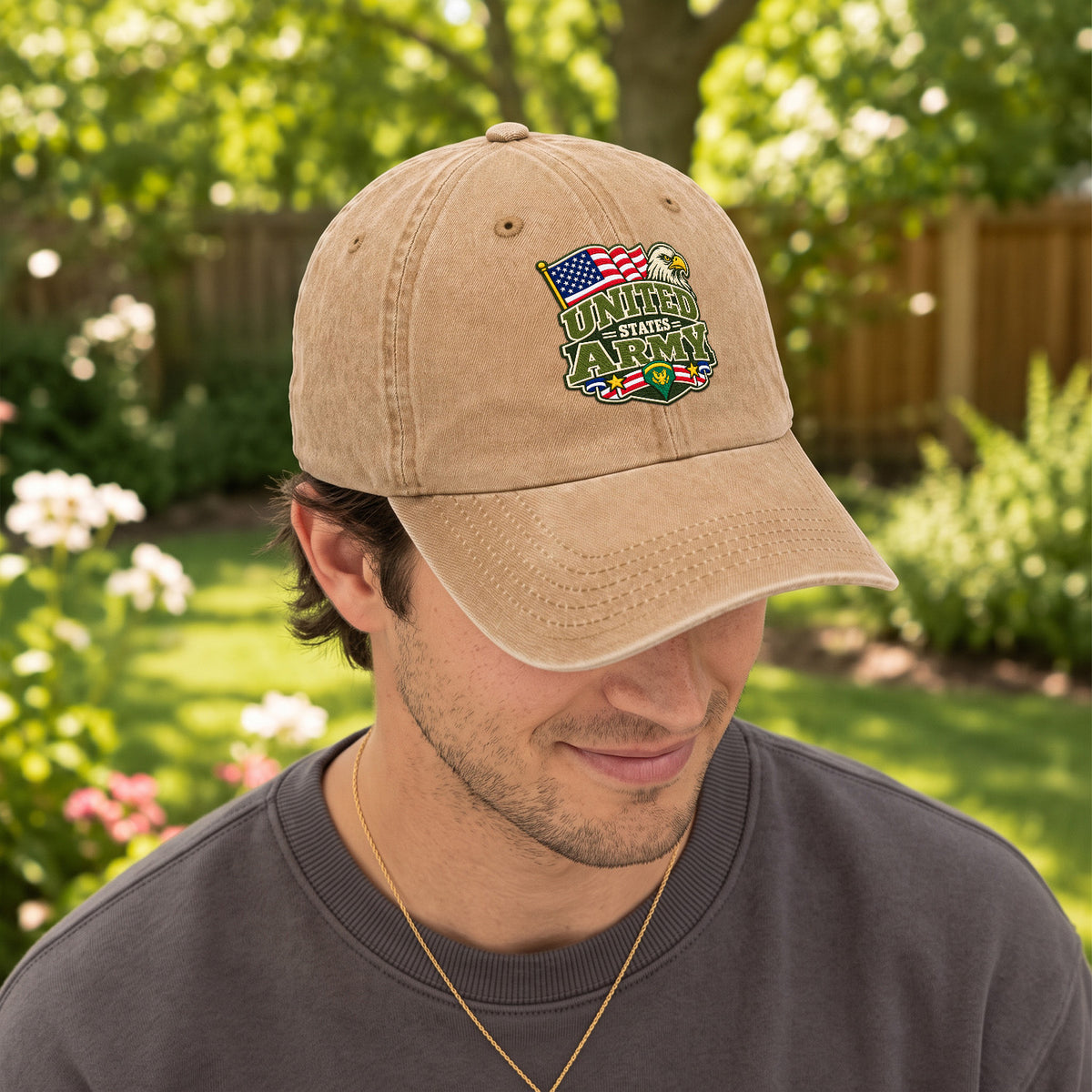 Personalized U.S. Army Embroidered Washed Cap Custom Rank and Text