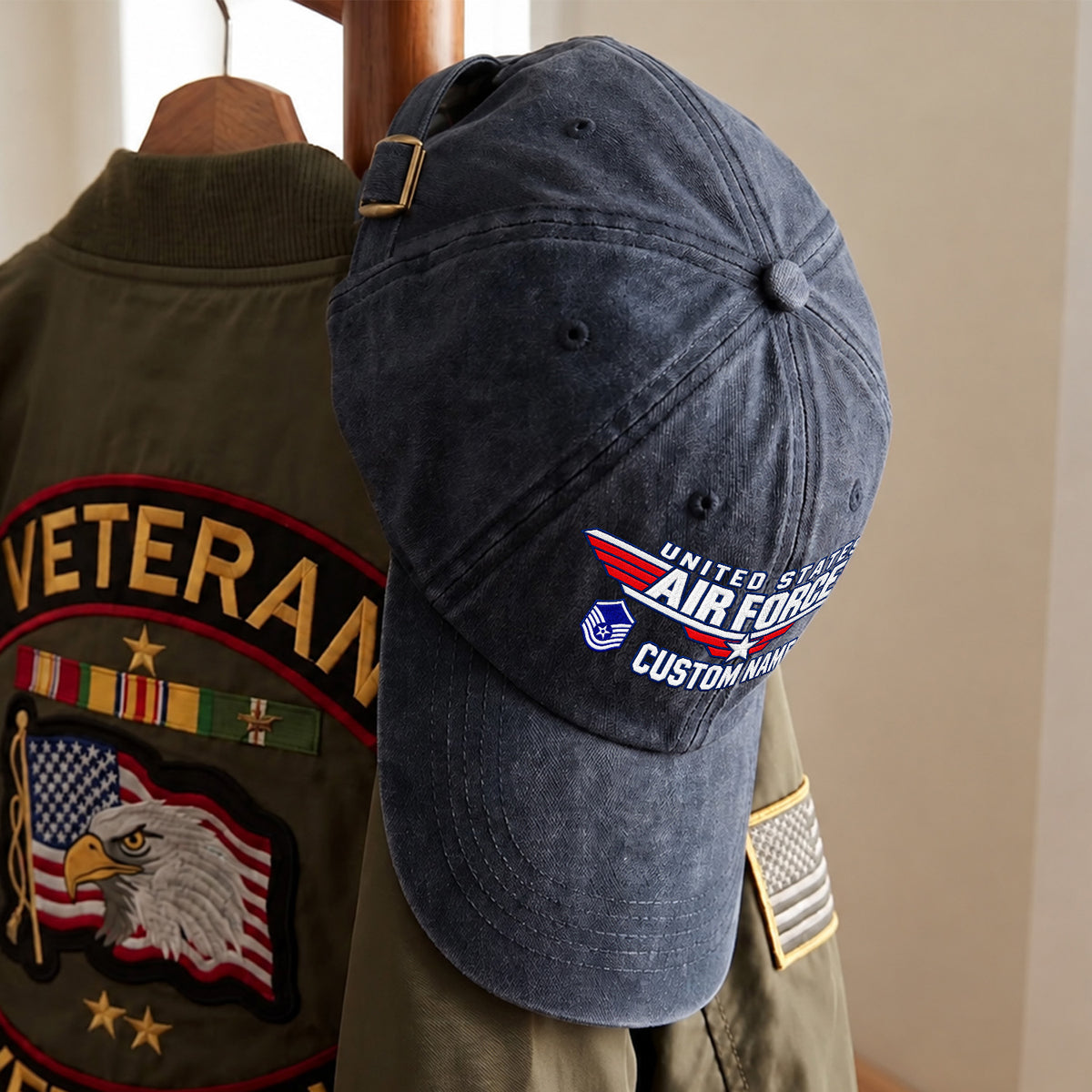 Personalized U.S. Air Force Embroidered Washed Cap Custom Rank and Text