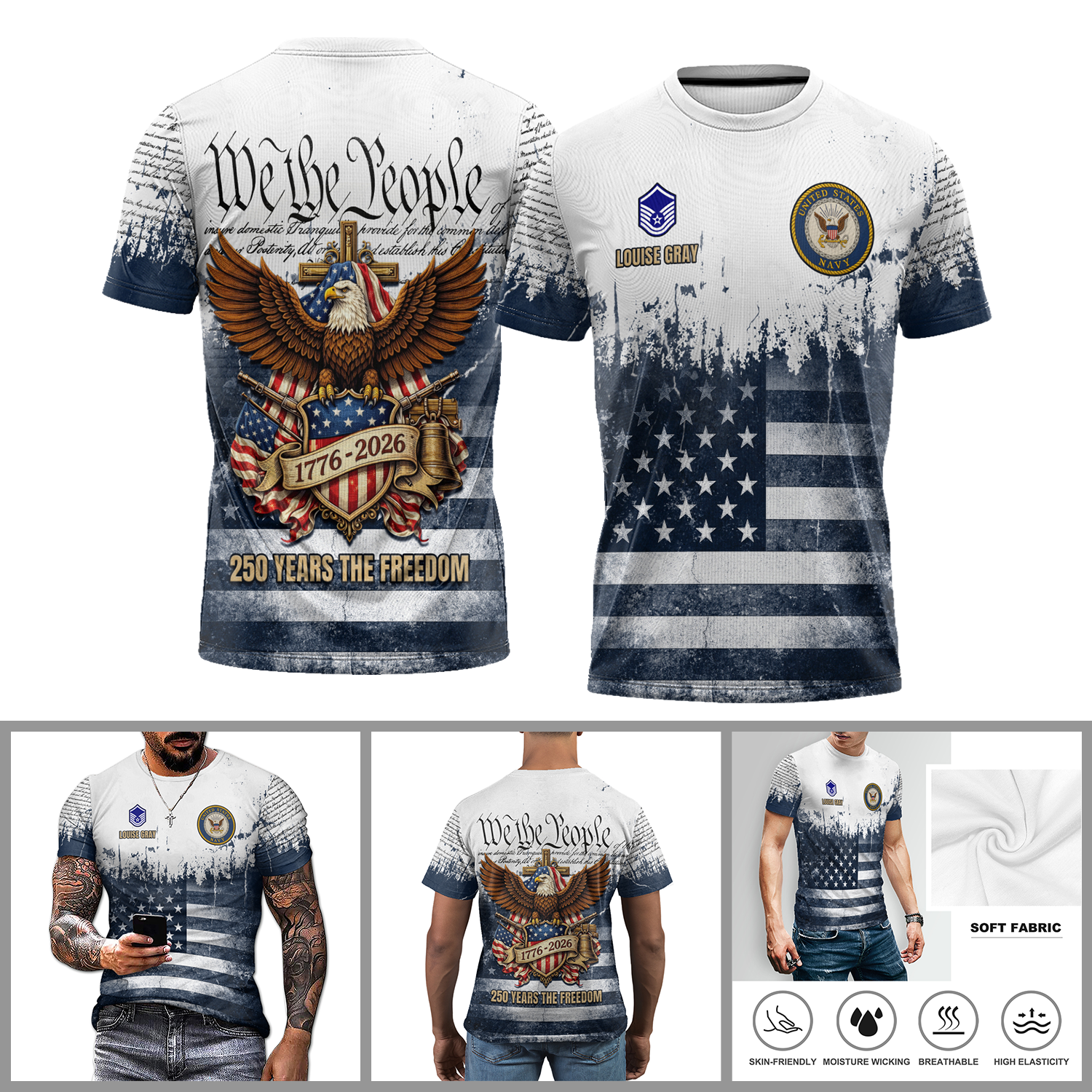Custom Military USA 250 T Shirt We The People Eagle All Over Print