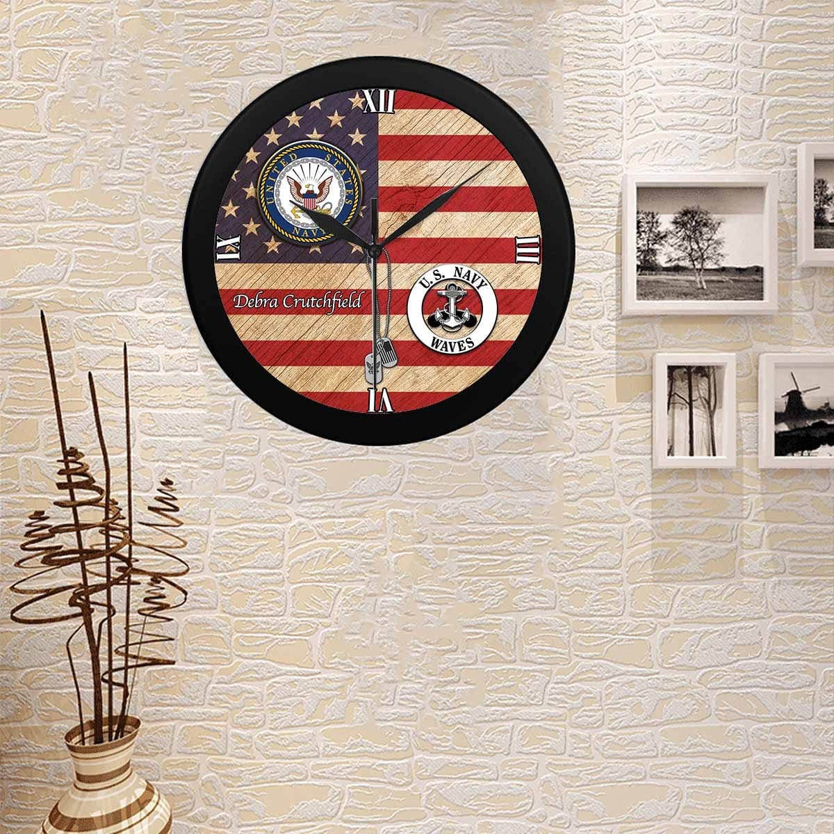 US Navy Waves Debra Crutchfield Black Wall Clock-Veterans Nation
