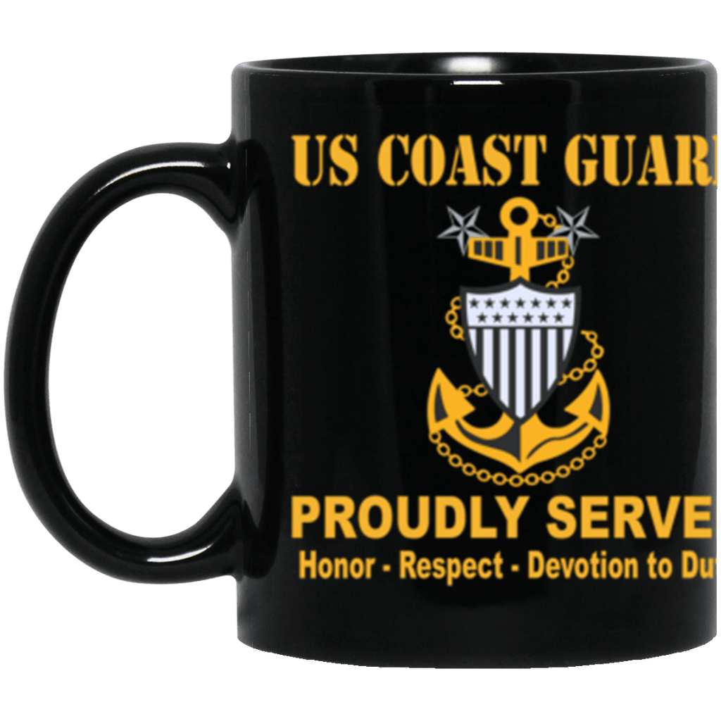 US Coast Guard E-9 Collar Device Proudly Served Core Values 11 oz. Black Mug-Drinkware-Veterans Nation