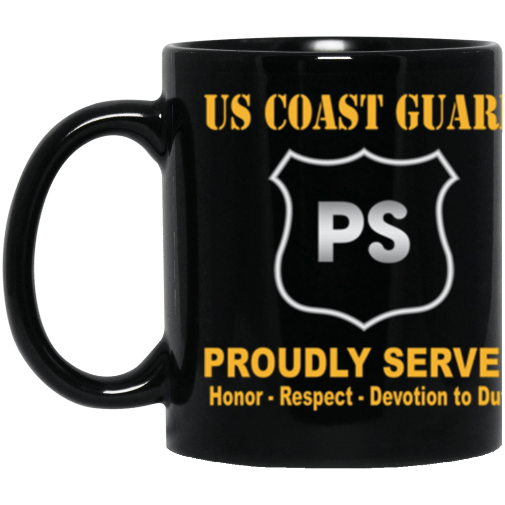 USCG USCG PORT SECURITY SPECIALIST PS Logo Proudly Served Core Values 11 oz. Black Mug-Drinkware-Veterans Nation
