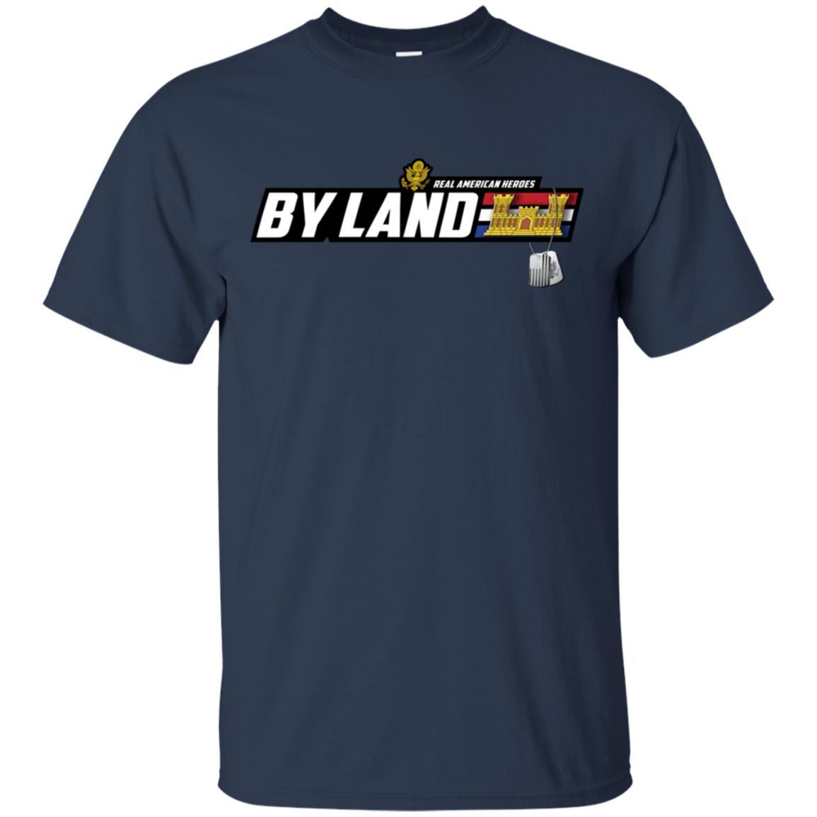 US Army T-Shirt "Corps of Engineers Real American Heroes By Land" On Front-TShirt-Army-Veterans Nation