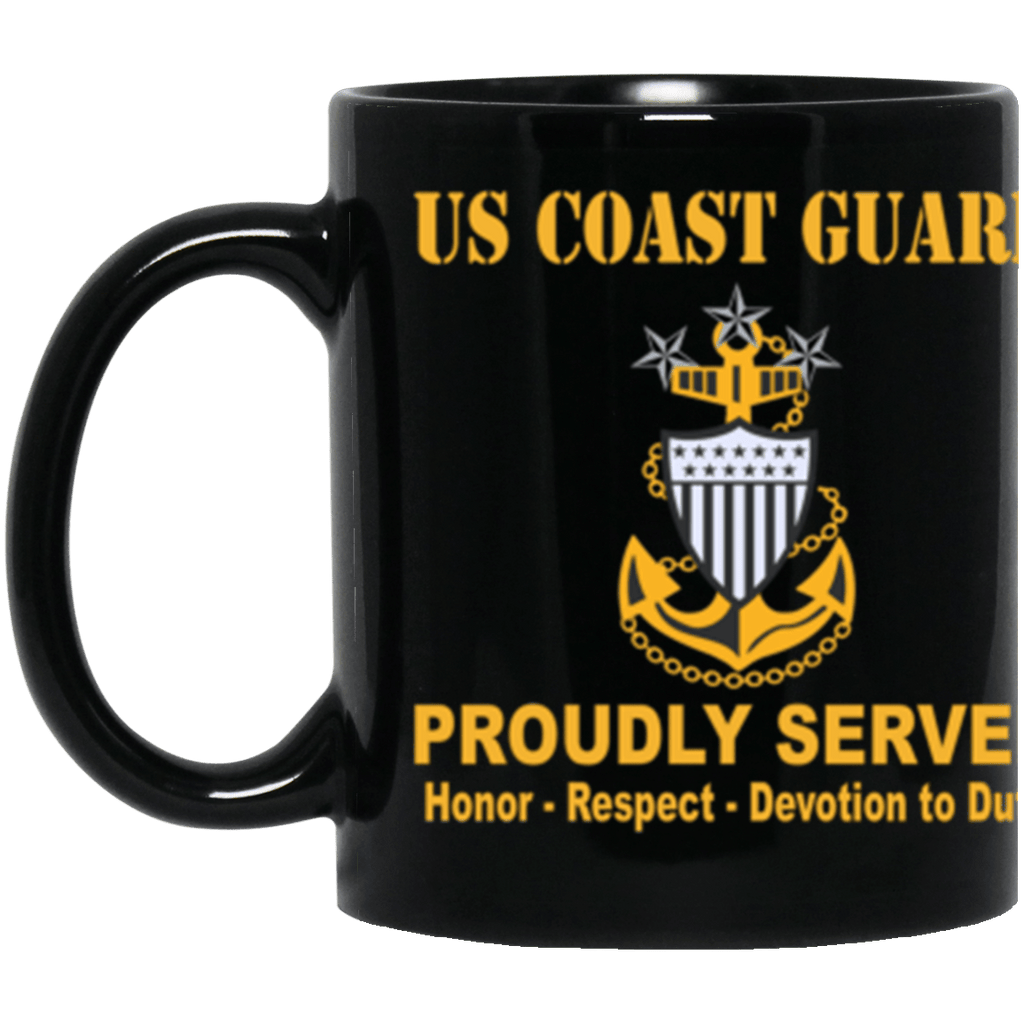 US Coast Guard E-9 Master Chief Petty Officer Of The Coast Guard E9 MCPOC Senior Enlisted Advisor Collar Device Proudly Served Core Values 11 oz. Black Mug-Drinkware-Veterans Nation