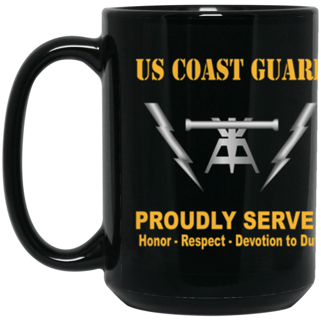 USCG Fire Control Technician FT Logo Proudly Served Core Values 15 oz. Black Mug-Drinkware-Veterans Nation