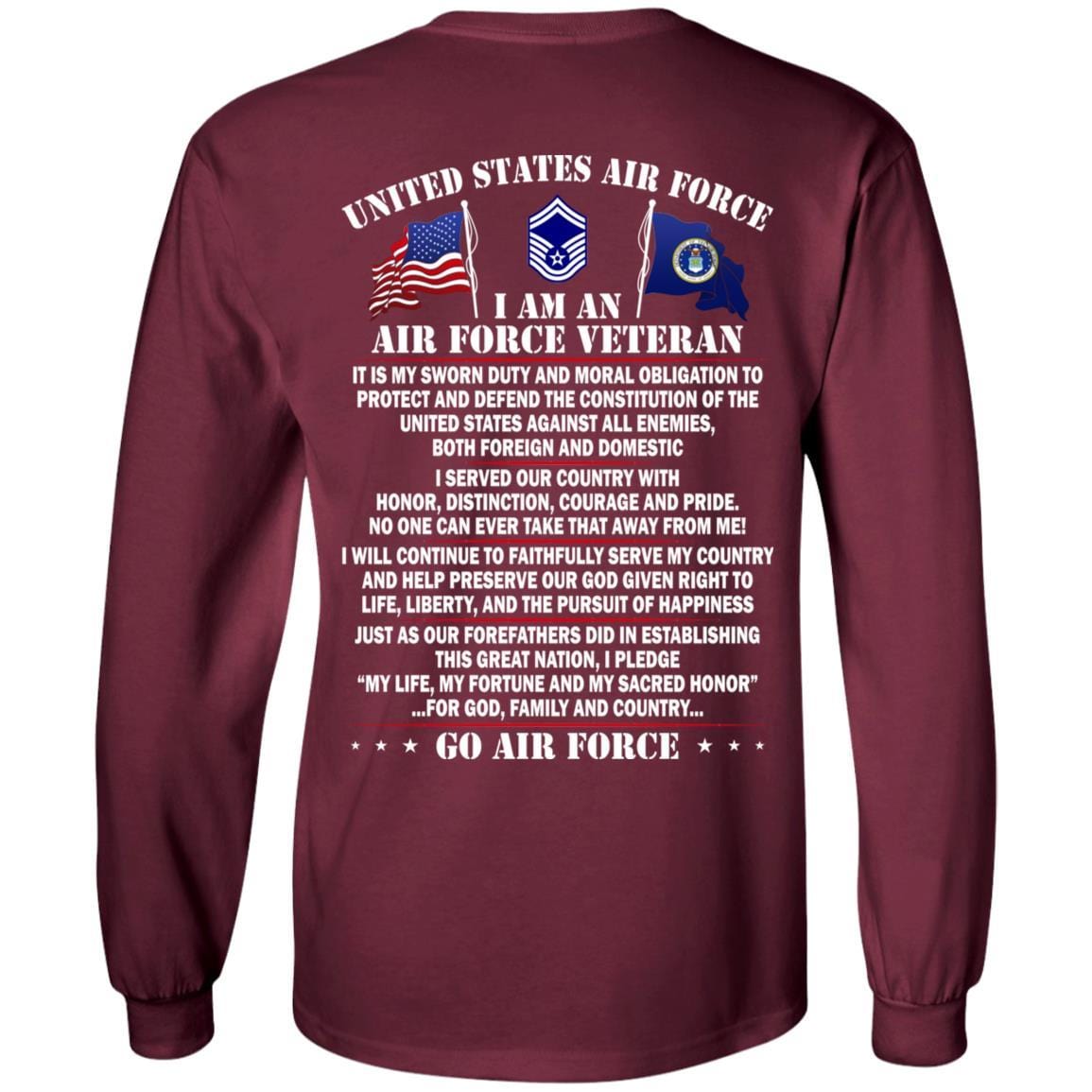US Air Force E-8 Senior Master Sergeant SMSgt E8 Noncommissioned Officer AF Rank - Go Air Force T-Shirt On Back-TShirt-USAF-Veterans Nation