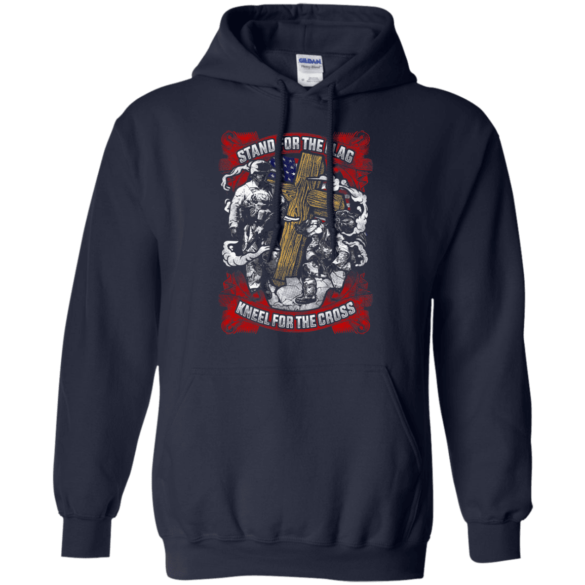 Military T-Shirt "Stand For the Flag Kneel For The Cross Men" Front-TShirt-General-Veterans Nation
