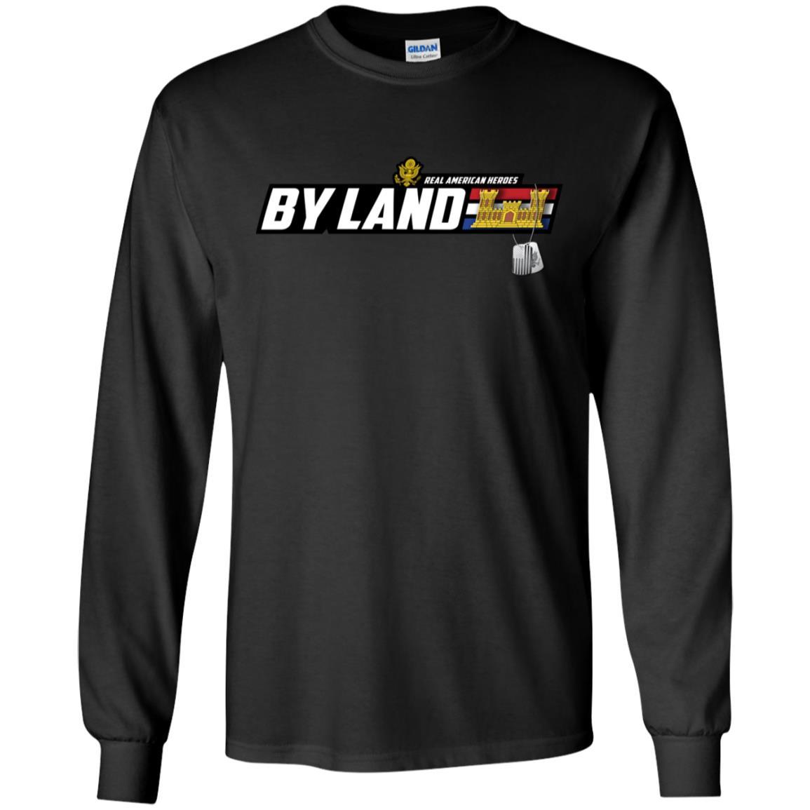 US Army T-Shirt "Corps of Engineers Real American Heroes By Land" On Front-TShirt-Army-Veterans Nation